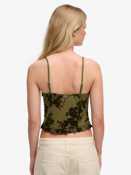 Superdry Flocked Mesh Cami Top, Fir Green - view 2, Fir Green