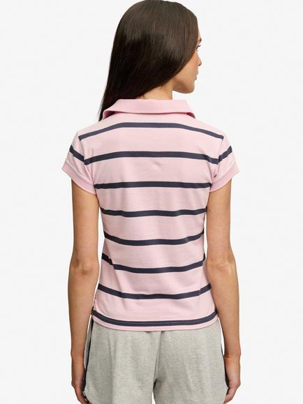 Superdry Athletic Essentials Stripe Jersey Polo Shirt, Pink/Navy - view 2, Pink/Navy