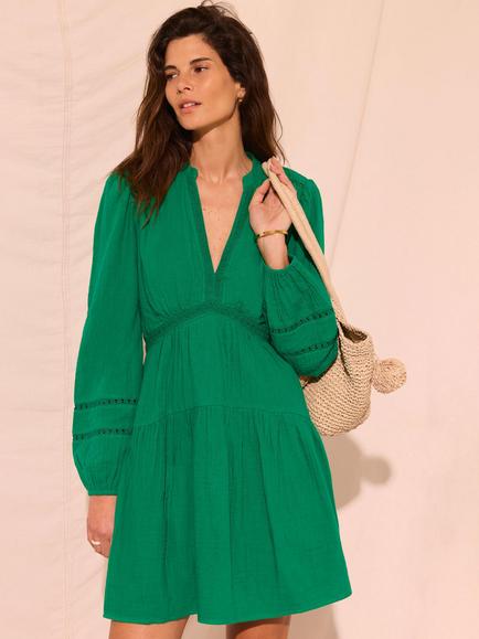Mint Velvet Cotton Gauze Mini Dress, Green, Green