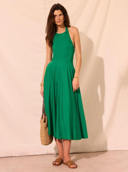 Mint Velvet Halterneck Linen Blend Midi Dress, Green, Green