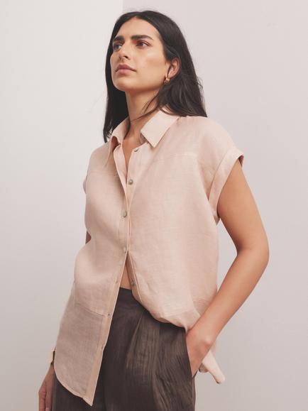 Mint Velvet Sleeveless Linen Shirt, Light Pink, Light Pink