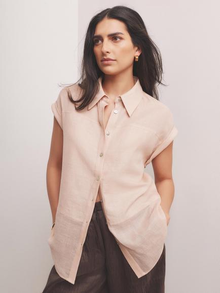 Mint Velvet Sleeveless Linen Shirt, Light Pink - view 2, Light Pink