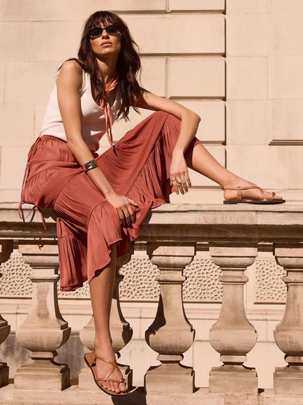 Mint Velvet Tiered Maxi Skirt, Orange - view 2, Orange