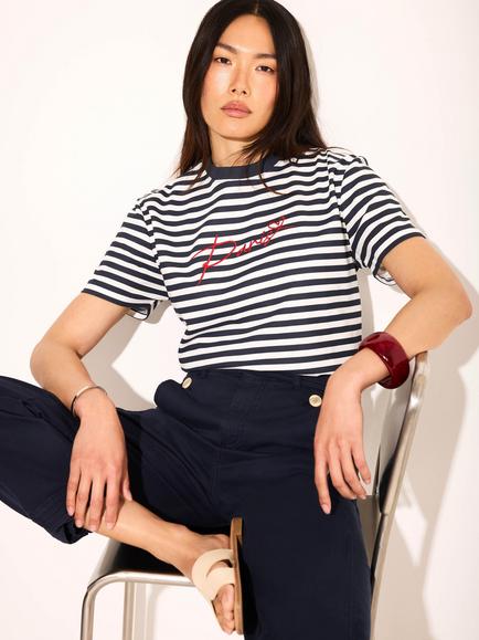 Mint Velvet Paris Striped Cotton T-Shirt, White Ivory, White Ivory