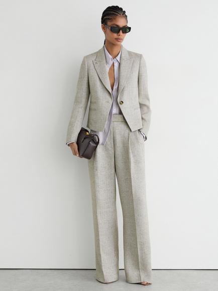 Reiss Ezra Linen Blend Single Breasted Blazer, Neutral - view 2, Neutral