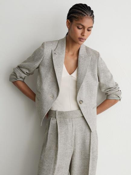 Reiss Petite Ezra Linen Blend Single Breasted Blazer, Neutral, Neutral