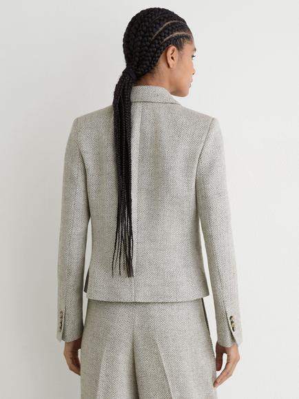 Reiss Petite Ezra Linen Blend Single Breasted Blazer, Neutral - view 2, Neutral