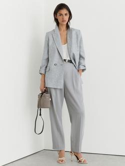 Reiss Meryl Linen Blend Double Breasted Blazer, Pale Blue, Pale Blue