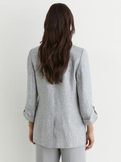 Reiss Meryl Linen Blend Double Breasted Blazer, Pale Blue - view 2, Pale Blue
