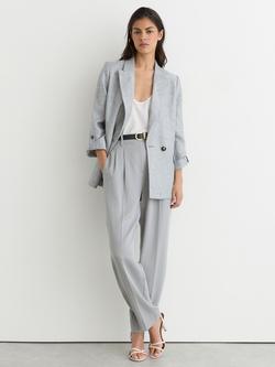 Reiss Meryl Linen Blend Double Breasted Blazer, Pale Blue, Pale Blue