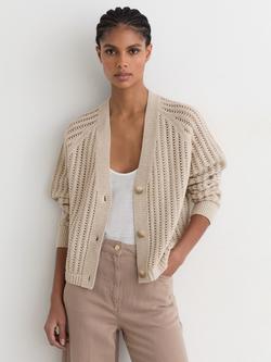 Reiss Constance Cotton Blend V-Neck Cardigan, Neutral, Neutral