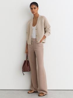 Reiss Constance Cotton Blend V-Neck Cardigan, Neutral - view 2, Neutral