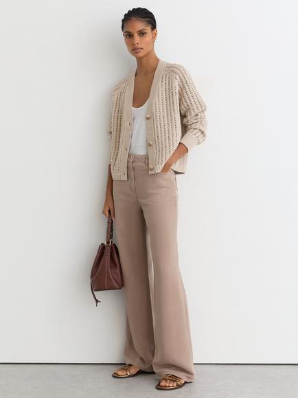 Reiss Constance Cotton Blend V-Neck Cardigan, Neutral - view 2, Neutral