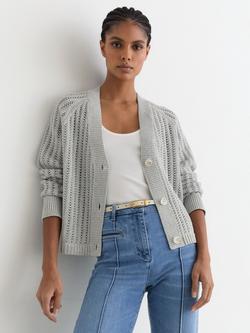 Reiss Constance Open Knit Cardigan, Silver Grey, Silver Grey