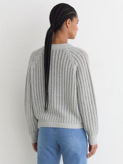 Reiss Constance Open Knit Cardigan, Silver Grey - view 2, Silver Grey