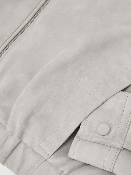Reiss Petite Lottie Suede Bomber Jacket - view 2, Light Grey