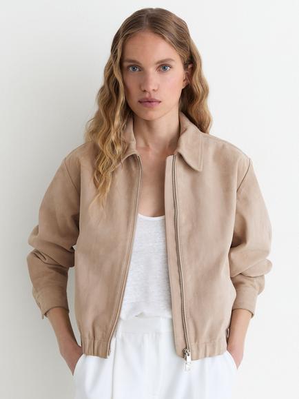Reiss Lottie Suede Bomber Jacket, Neutral, Neutral