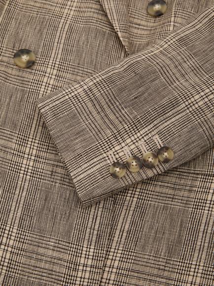 Reiss Sybil Linen Check Double-Breasted Blazer, Neutral/Navy - view 2, Neutral