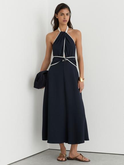 Reiss Blair A-Line Midi Dress, Navy/Ivory, Navy/Ivory