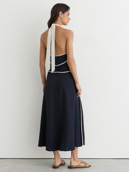 Reiss Blair A-Line Midi Dress, Navy/Ivory - view 2, Navy/Ivory