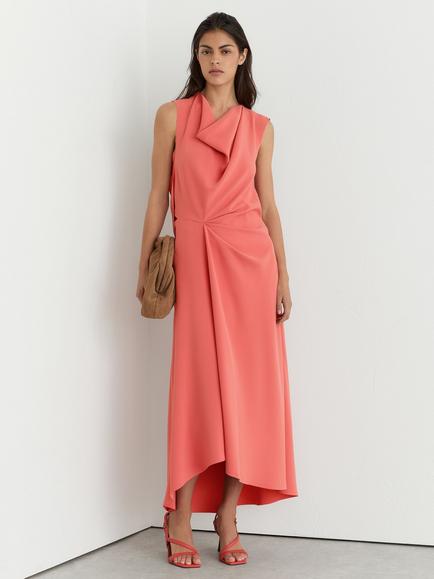 Reiss Dorota Ruched Midi Dress, Coral Pink, Coral Pink
