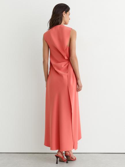 Reiss Dorota Ruched Midi Dress, Coral Pink - view 2, Coral Pink