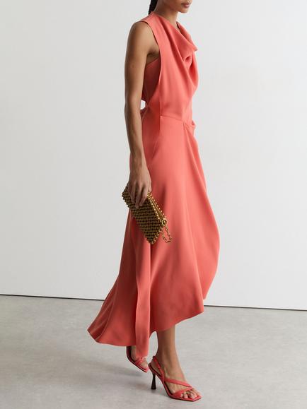 Reiss Dorota Ruched Midi Dress, Coral Pink - view 2, Coral Pink