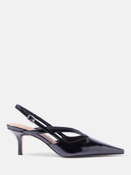 Mint Velvet Bianca Leather Strappy Slingback Court Shoes, Black