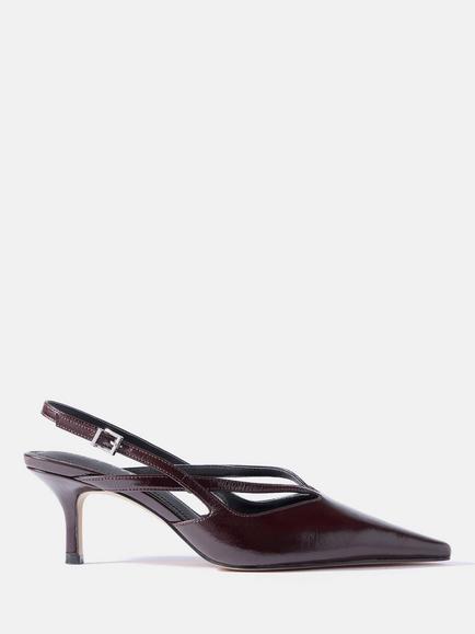 Mint Velvet Bianca Leather Strappy Slingback Court Shoes, Burgundy