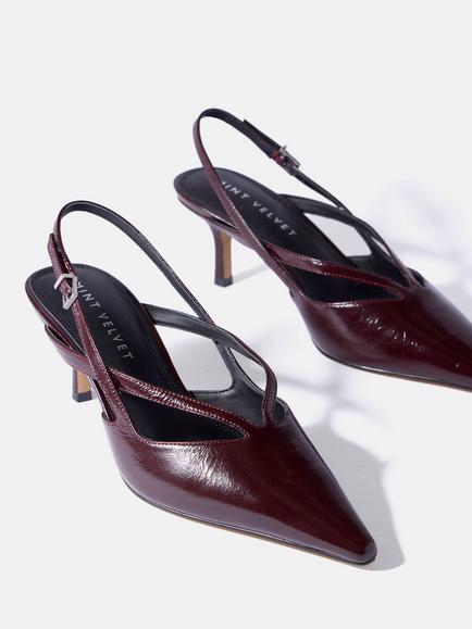 Mint Velvet Bianca Leather Strappy Slingback Court Shoes - view 2, Burgundy