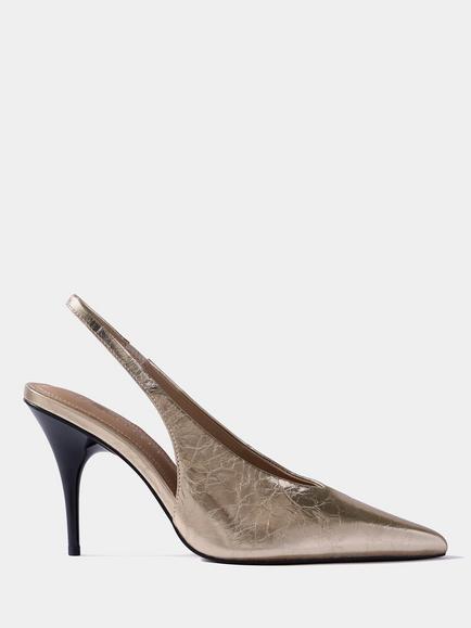 Mint Velvet Kat Metallic Leather Slingback Court Shoes, Gold, Gold