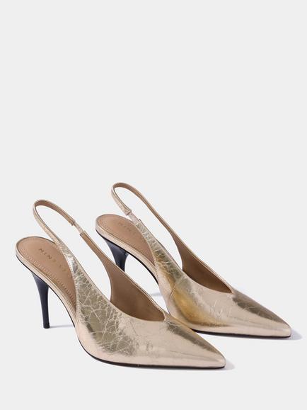 Mint Velvet Kat Metallic Leather Slingback Court Shoes, Gold - view 2, Gold