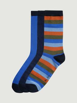 Ben Sherman Mod Stripe Socks, Pack of 3, Cobalt, Cobalt