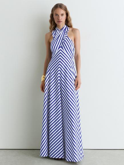 Reiss Luna Halterneck Maxi Dress, Blue/Ivory, Blue/Ivory