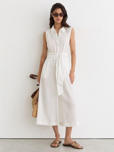 Reiss Morgan Sleeveless Cotton Midi Dress, Ivory, Ivory