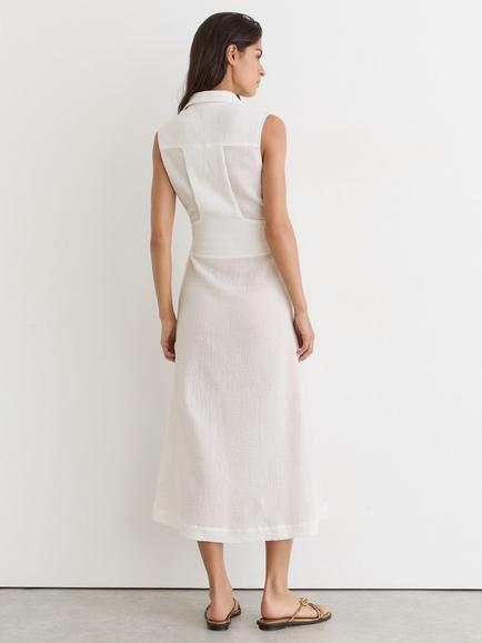 Reiss Morgan Sleeveless Cotton Midi Dress, Ivory - view 2, Ivory