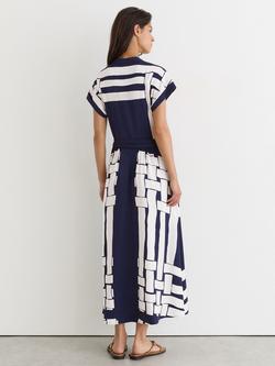 Reiss Samira Check Fit and Flare Shirt Dress, Navy/Ivory - view 2, Navy/Ivory