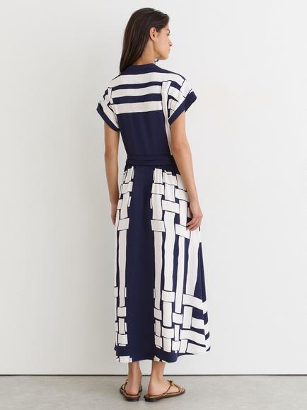 Reiss Samira Check Fit and Flare Shirt Dress, Navy/Ivory - view 2, Navy/Ivory