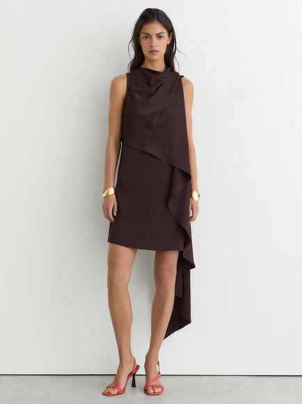 Reiss Wrenley Draped Mini Dress, Chocolate Brown, Chocolate Brown