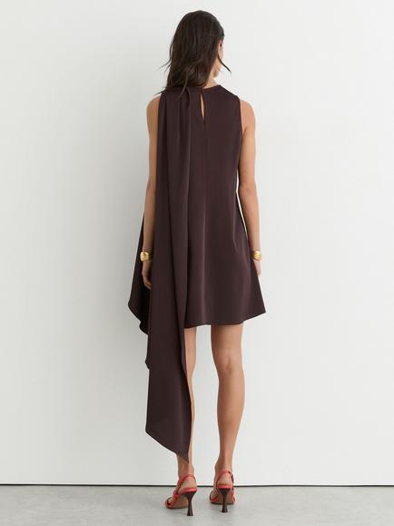 Reiss Wrenley Draped Mini Dress, Chocolate Brown - view 2, Chocolate Brown