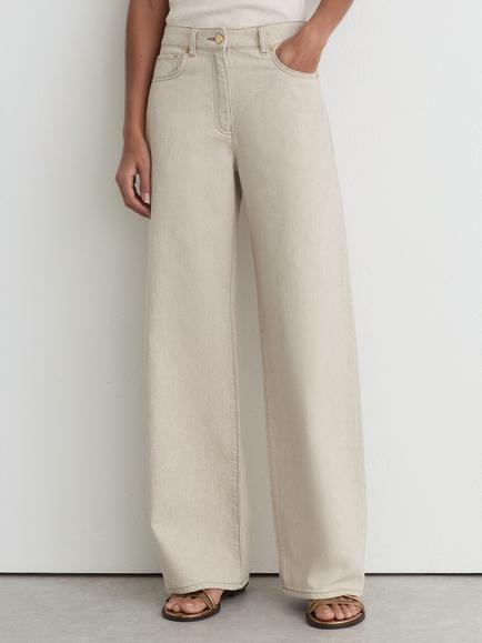 Reiss Febe Wide Leg Jeans, Cream, Cream