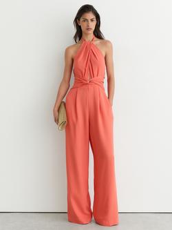 Reiss Akia Halterneck Jumpsuit, Coral Pink, Coral Pink
