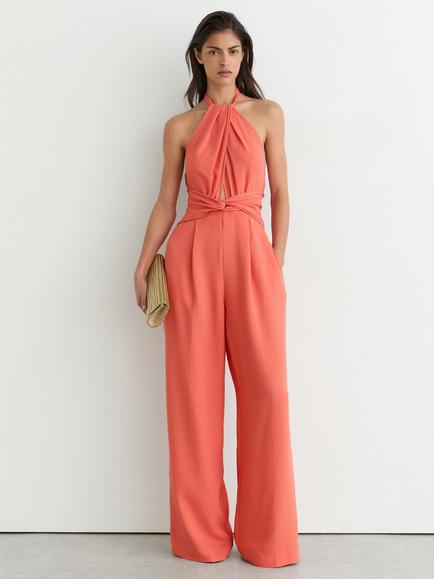 Reiss Akia Halterneck Jumpsuit, Coral Pink, Coral Pink