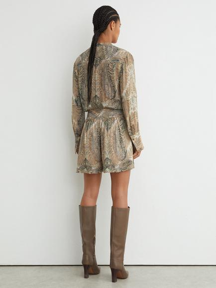 Reiss Finnola V-Neck Paisley Playsuit, Grey/Neutral - view 2, Grey/Neutral