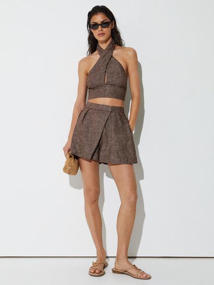 Reiss Serena Linen Shorts, Taupe Brown, Taupe Brown