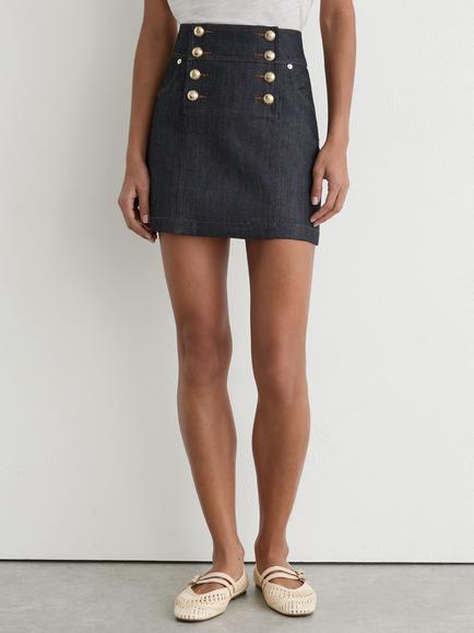 Reiss Skylar Button Detail Denim Mini Skirt, Dark Blue - view 2, Dark Blue