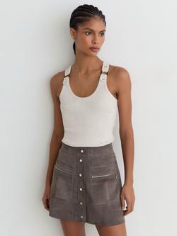 Reiss Tia Suede A-Line Skirt, Dark Grey, Dark Grey