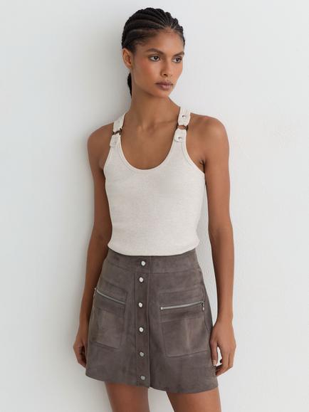 Reiss Tia Suede A-Line Skirt, Dark Grey, Dark Grey