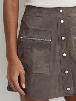 Reiss Tia Suede A-Line Skirt, Dark Grey - view 2, Dark Grey