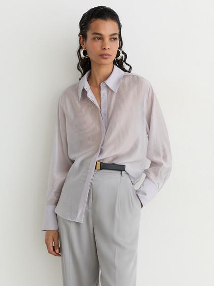 Reiss Ally Sheer Stripe Long Sleeve Shirt, Blue, Blue